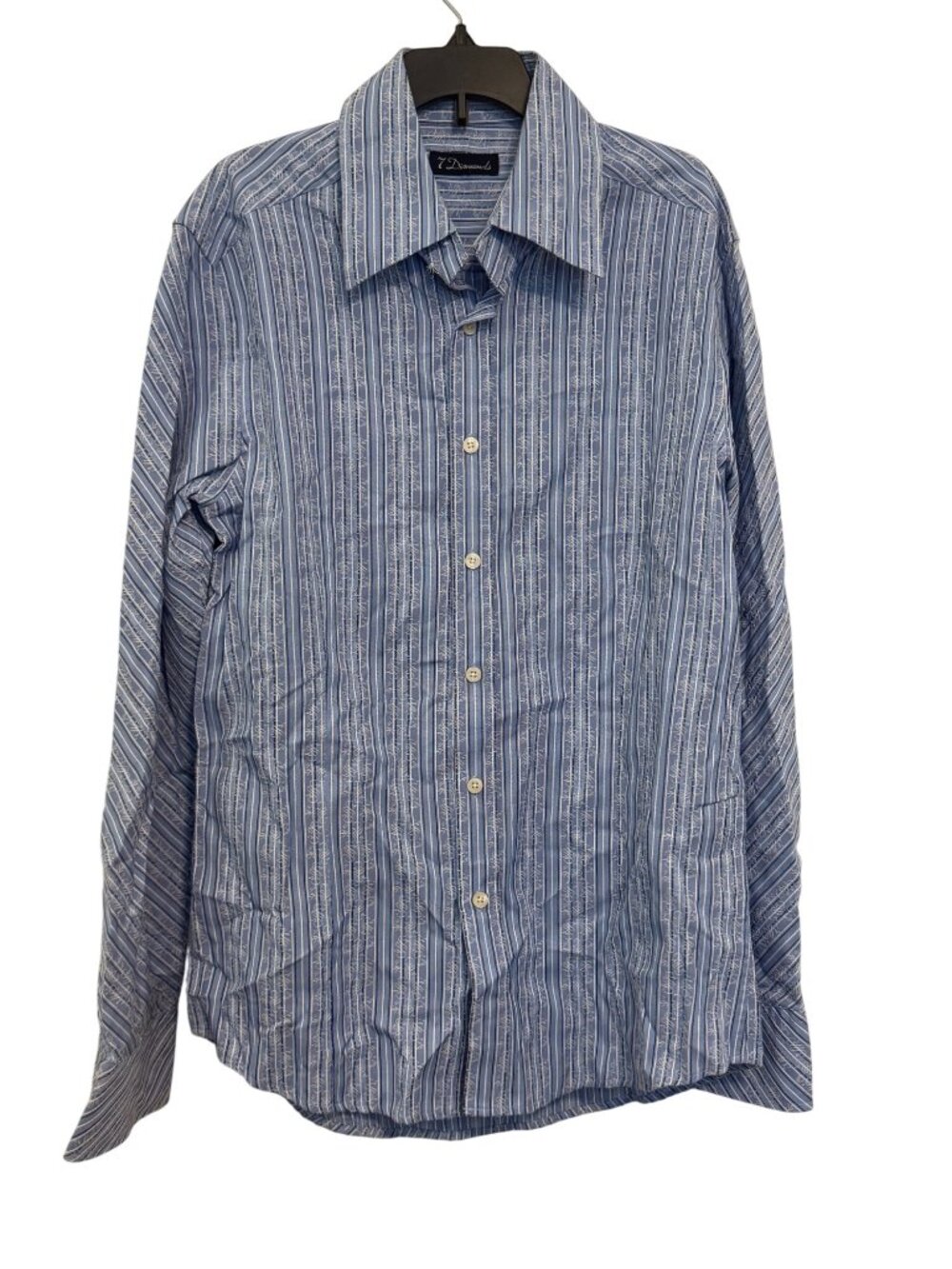 7 Diamonds Blue Long Sleeve Button-Down Striped Shirt M Mens Casual Wear